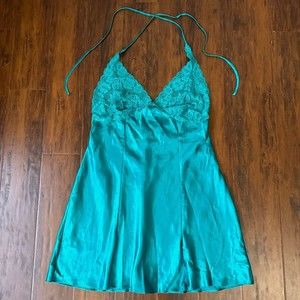 FREDERICK'S OF HOLLYWOOD Lace Satin Halter Chemise Slip #44294 Green